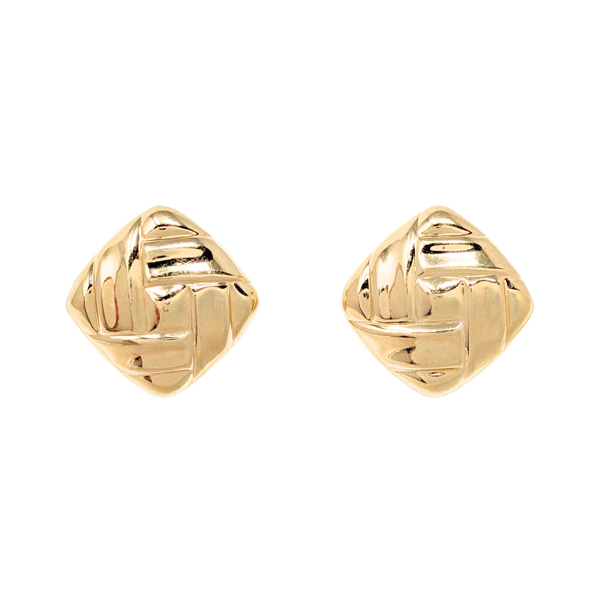 14K Gold Square Pillow Woven Square Earrings