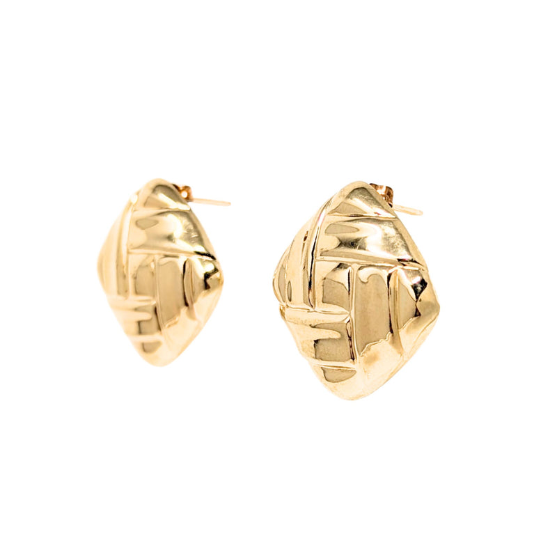 14K Gold Square Pillow Woven Square Earrings