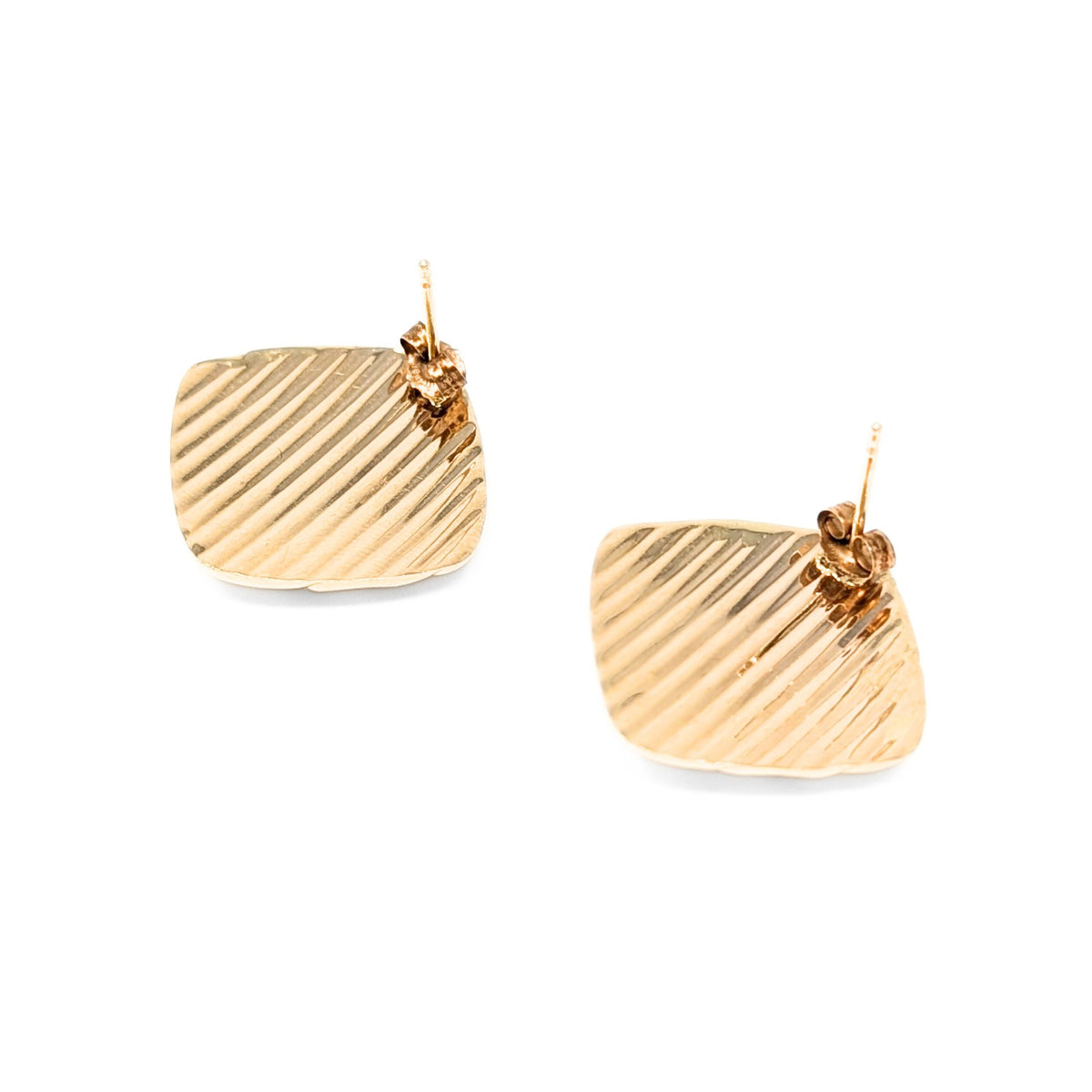14K Gold Square Pillow Woven Square Earrings