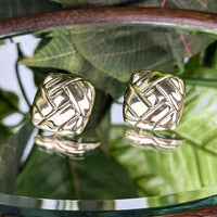 14K Gold Square Pillow Woven Square Earrings