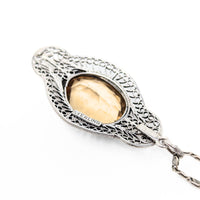 Antique Sterling Faux Citrine Filigree Necklace