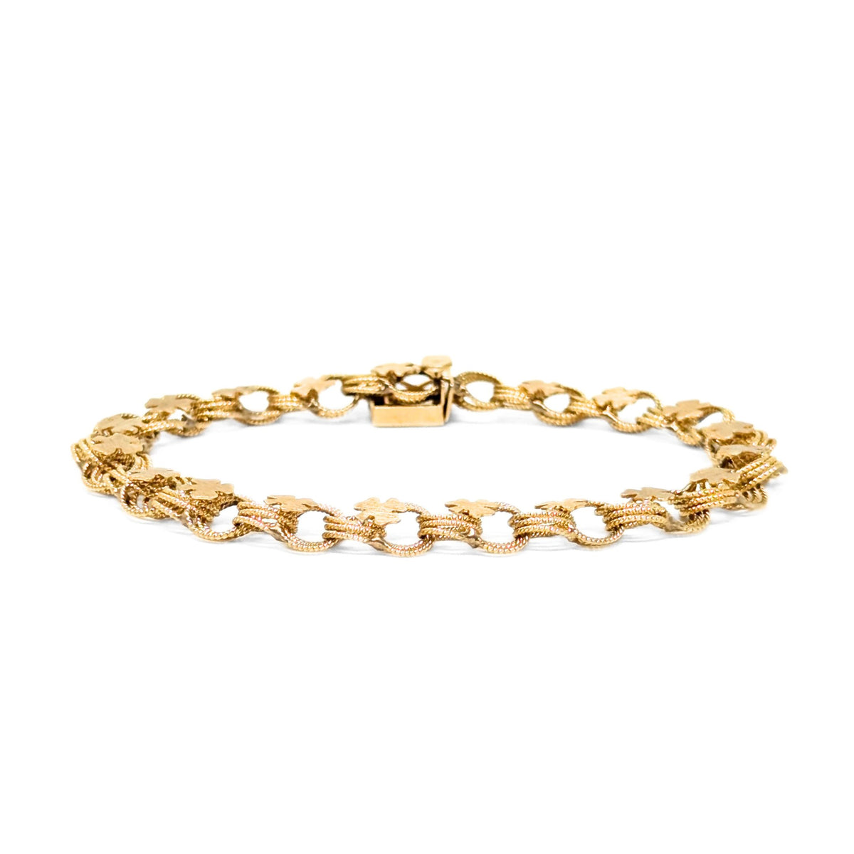 14K Gold Shamrock Link 7" Charm Bracelet