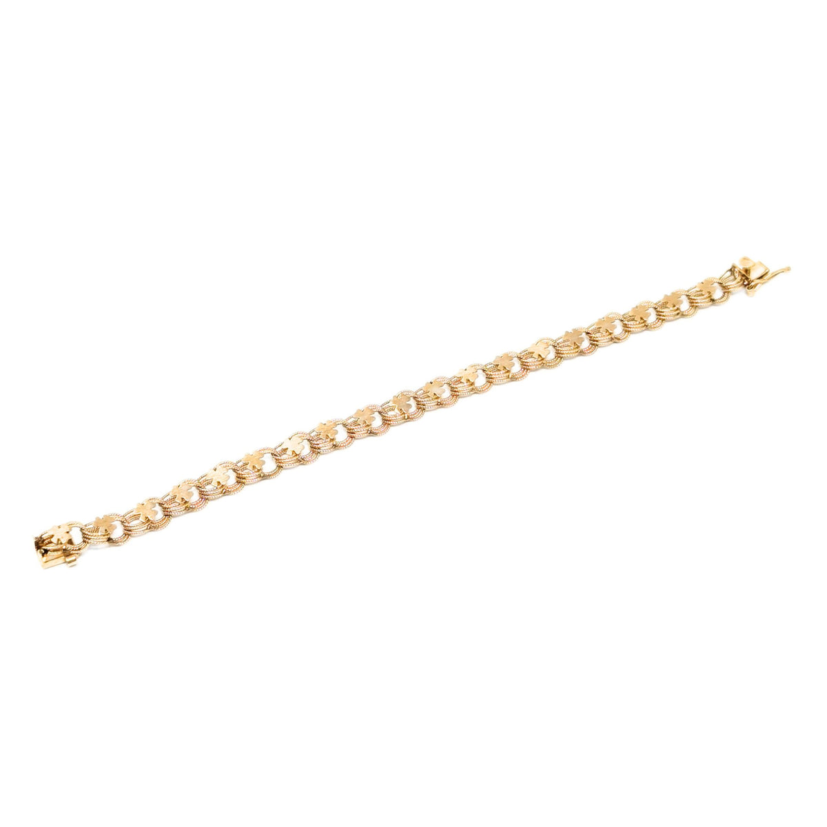 14K Gold Shamrock Link 7" Charm Bracelet