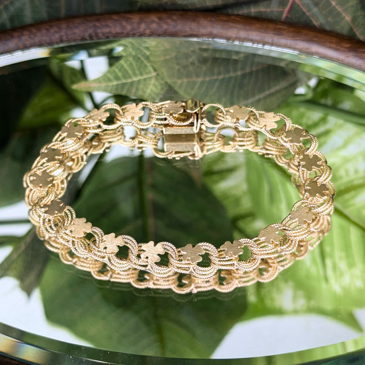 14K Gold Shamrock Link 7" Charm Bracelet
