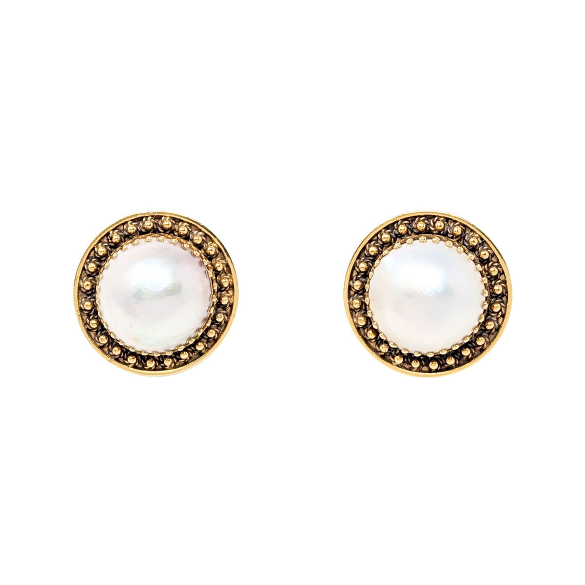 14K Gold 15mm Mabe Pearl Button Earrings