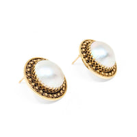 14K Gold 15mm Mabe Pearl Button Earrings