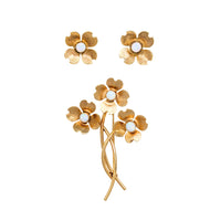 Van Dell 14K Gold Filled Opal Flower Earrings & Brooch Set