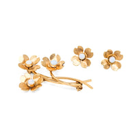 Van Dell 14K Gold Filled Opal Flower Earrings & Brooch Set