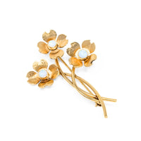 Van Dell 14K Gold Filled Opal Flower Earrings & Brooch Set