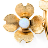 Van Dell 14K Gold Filled Opal Flower Earrings & Brooch Set