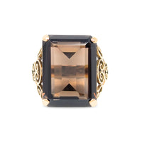 14K Gold Large Smoky Quartz Filigree Ring - Size 6.5