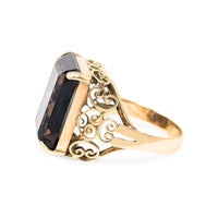 14K Gold Large Smoky Quartz Filigree Ring - Size 6.5