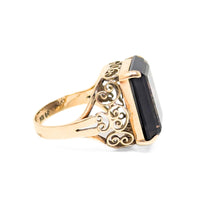 14K Gold Large Smoky Quartz Filigree Ring - Size 6.5