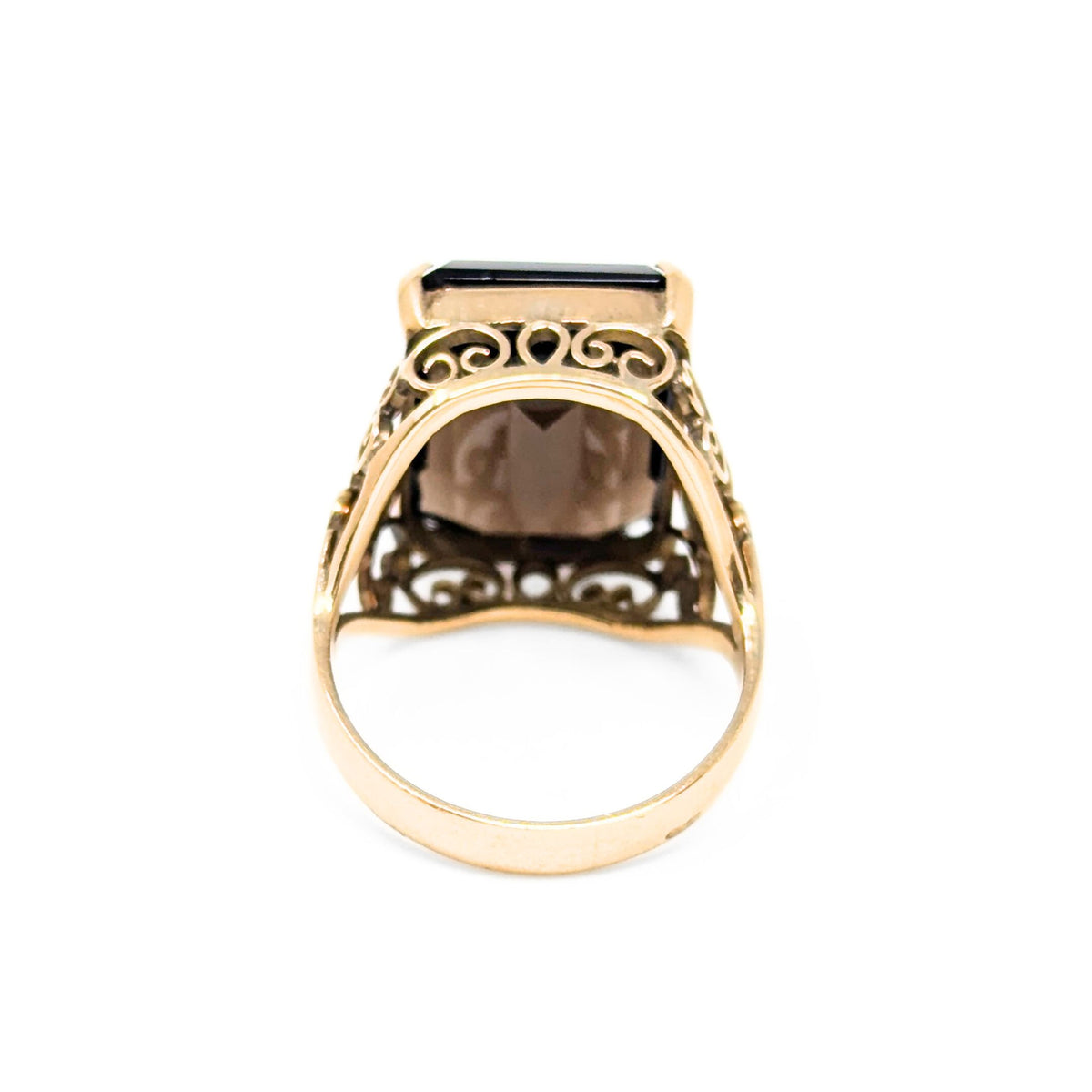 14K Gold Large Smoky Quartz Filigree Ring - Size 6.5