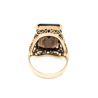 14K Gold Large Smoky Quartz Filigree Ring - Size 6.5