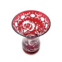 Egermann Bohemian Etched Cut to Clear Ruby 6" Vase