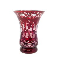 Egermann Bohemian Etched Cut to Clear Ruby 6" Vase