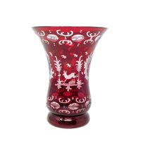 Egermann Bohemian Etched Cut to Clear Ruby 6" Vase