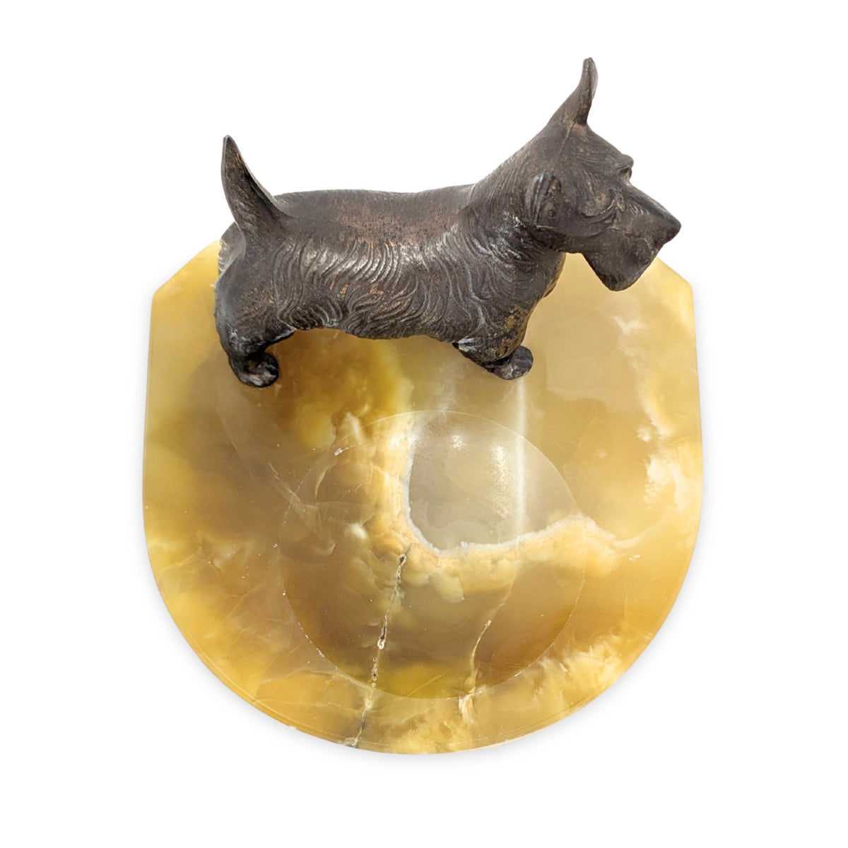 Scottish Terrier Bronze & Green Onyx Ashtray