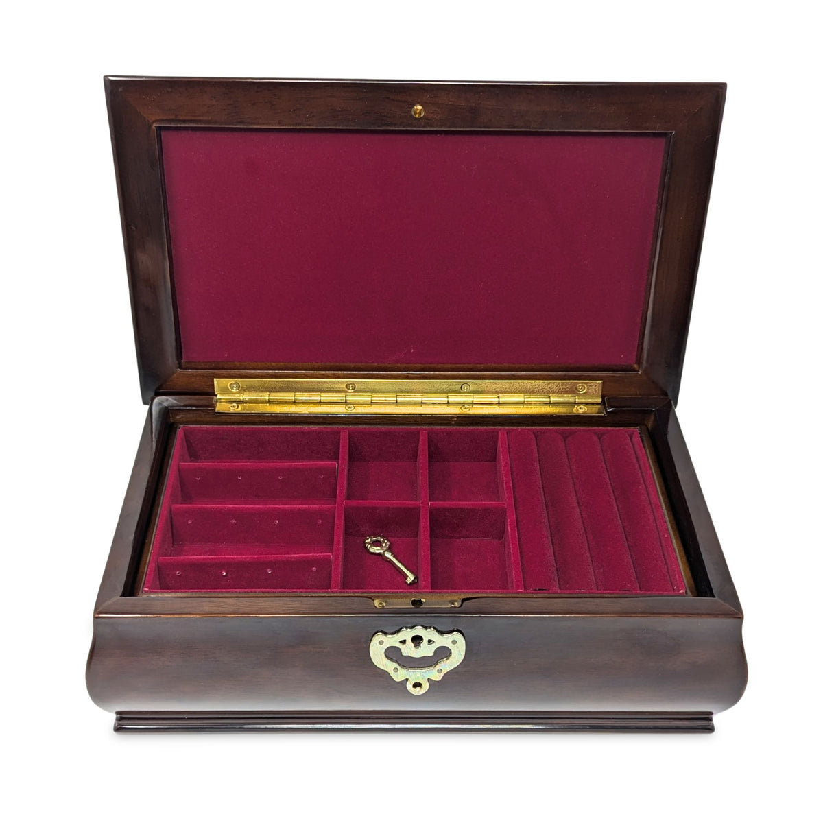 Bombay Style Mahogany Stained Jewelry Box w/ Key
