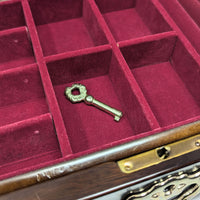 Bombay Style Mahogany Stained Jewelry Box w/ Key