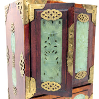 Vintage Chinese Rosewood, Jade, & Brass Jewelry Box