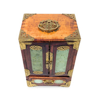 Vintage Chinese Rosewood, Jade, & Brass Jewelry Box