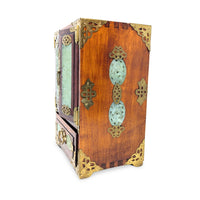 Vintage Chinese Rosewood, Jade, & Brass Jewelry Box