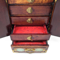 Vintage Chinese Rosewood, Jade, & Brass Jewelry Box