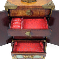 Vintage Chinese Rosewood, Jade, & Brass Jewelry Box