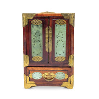 Vintage Chinese Rosewood, Jade, & Brass Jewelry Box