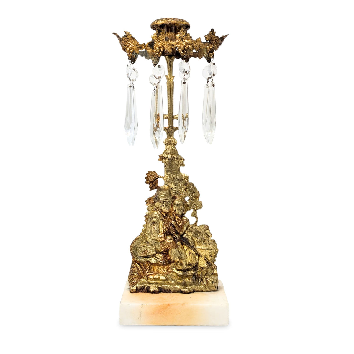 19th Century 14" Girandole Luster Candlestick w/ Prisms
