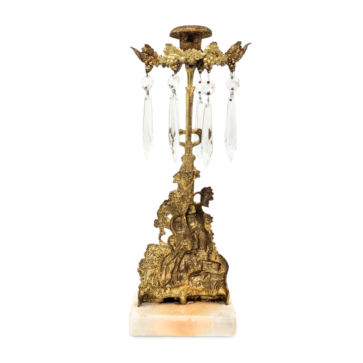 19th Century 14" Girandole Luster Candlestick w/ Prisms