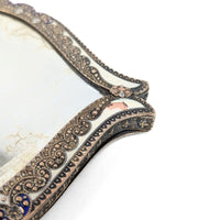 Enameled Metal Filigree Vanity Brush & Mirror