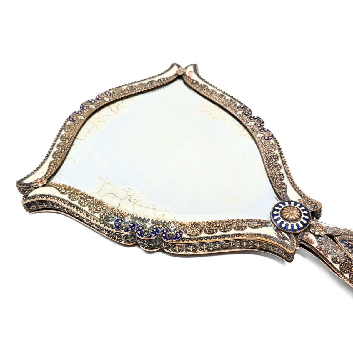 Enameled Metal Filigree Vanity Brush & Mirror