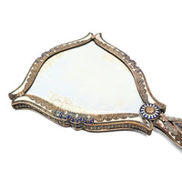 Enameled Metal Filigree Vanity Brush & Mirror