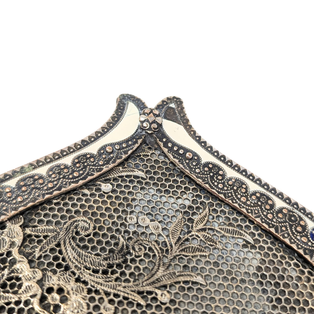 Enameled Metal Filigree Vanity Brush & Mirror