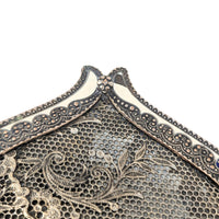 Enameled Metal Filigree Vanity Brush & Mirror