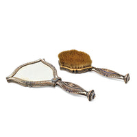 Enameled Metal Filigree Vanity Brush & Mirror