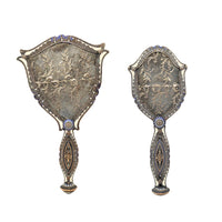 Enameled Metal Filigree Vanity Brush & Mirror