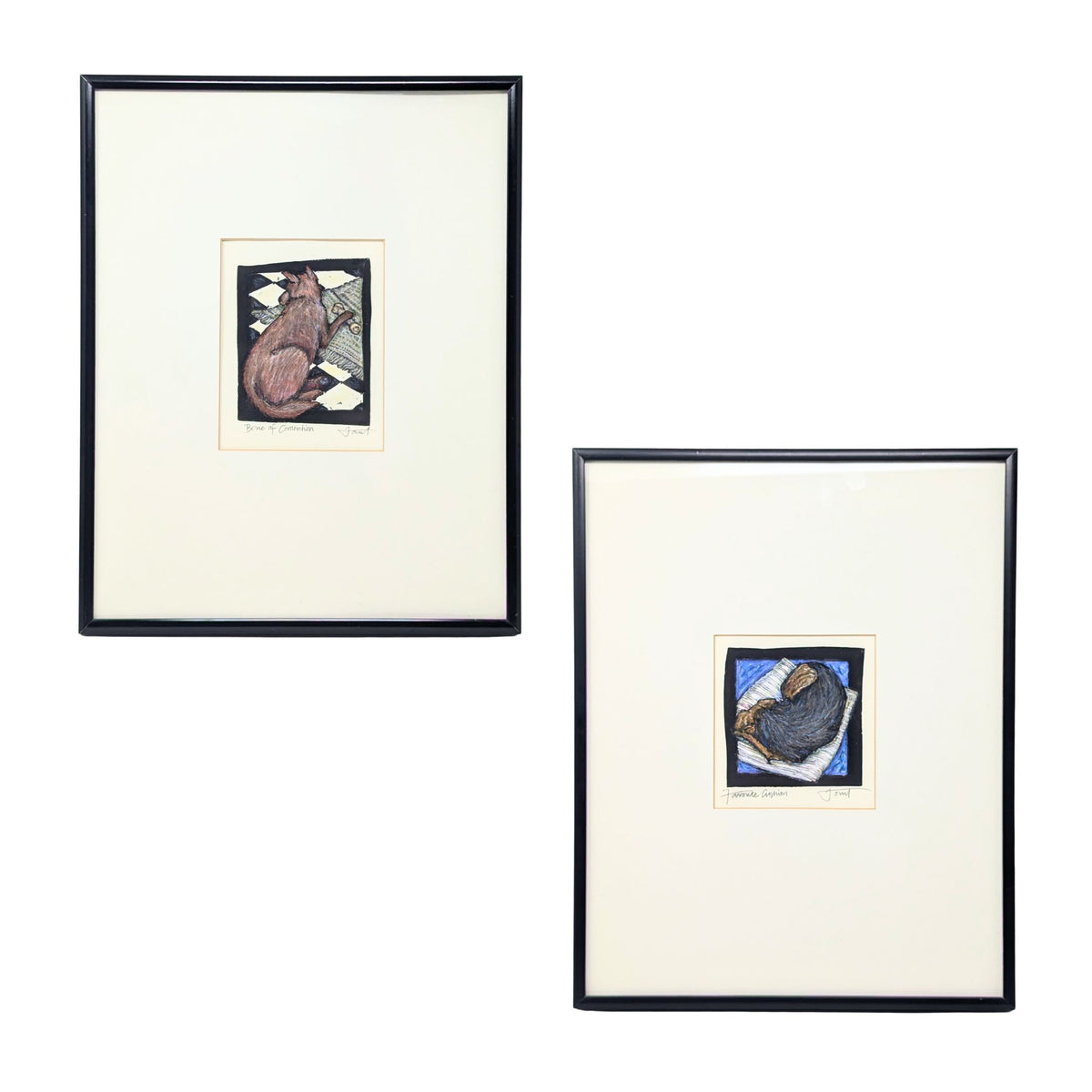 Mixed Media on Paper Dog Illustrations by Joust, ca. 2000 (Pair)
