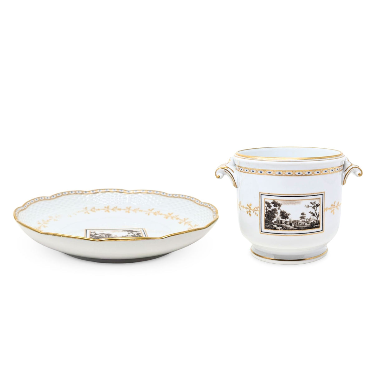 Richard Ginori 1735 "Fiesole" (Italian Scene) Cache Pot & Bowl Set