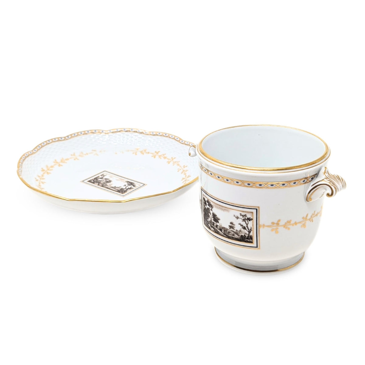 Richard Ginori 1735 "Fiesole" (Italian Scene) Cache Pot & Bowl Set