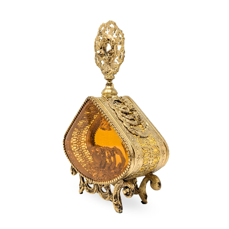 Vintage Ormolu Gold Filigree 9" Perfume Bottle
