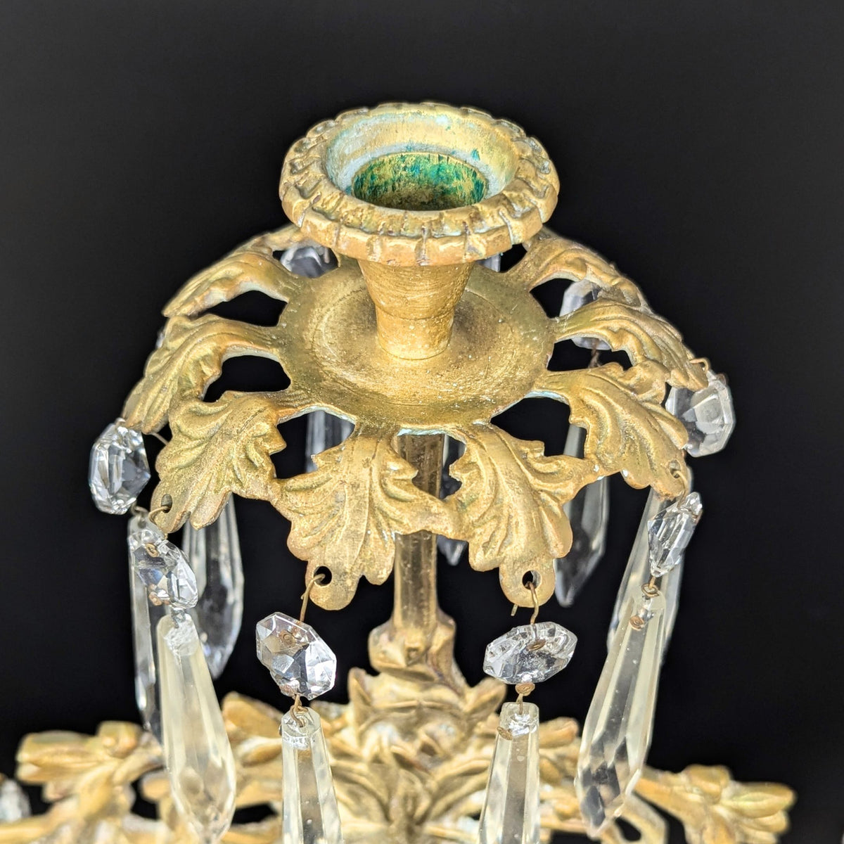 Victorian Brass 17" Girandole Candelabra w/ Prisms