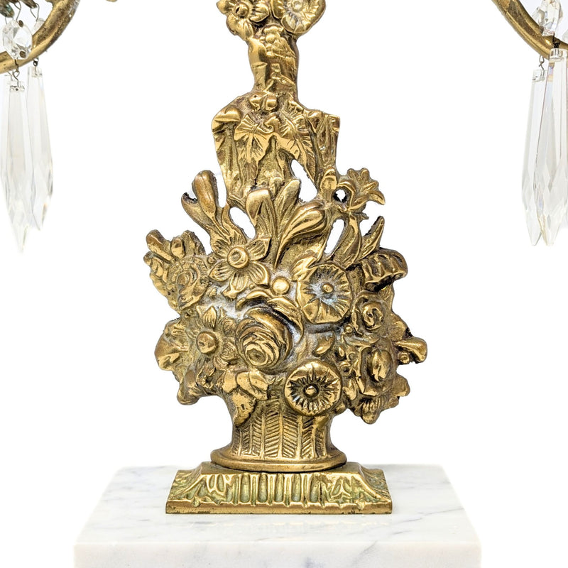 Victorian Brass 17" Girandole Candelabra w/ Prisms