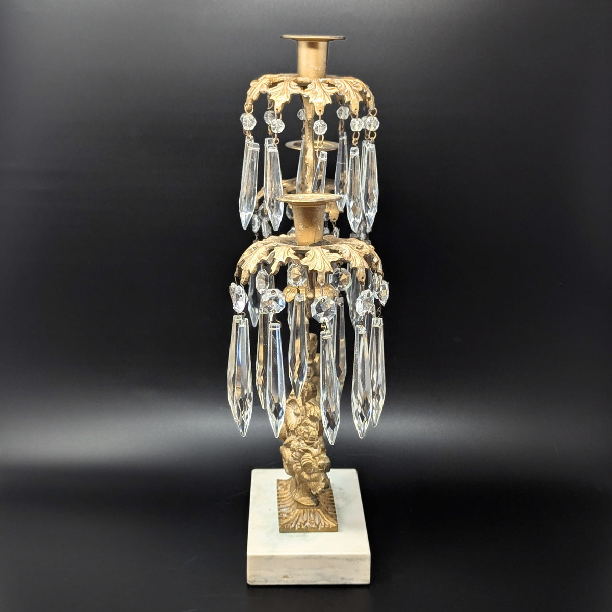 Victorian Gilt Bronze 15" Girandole Candelabra w/ Prisms