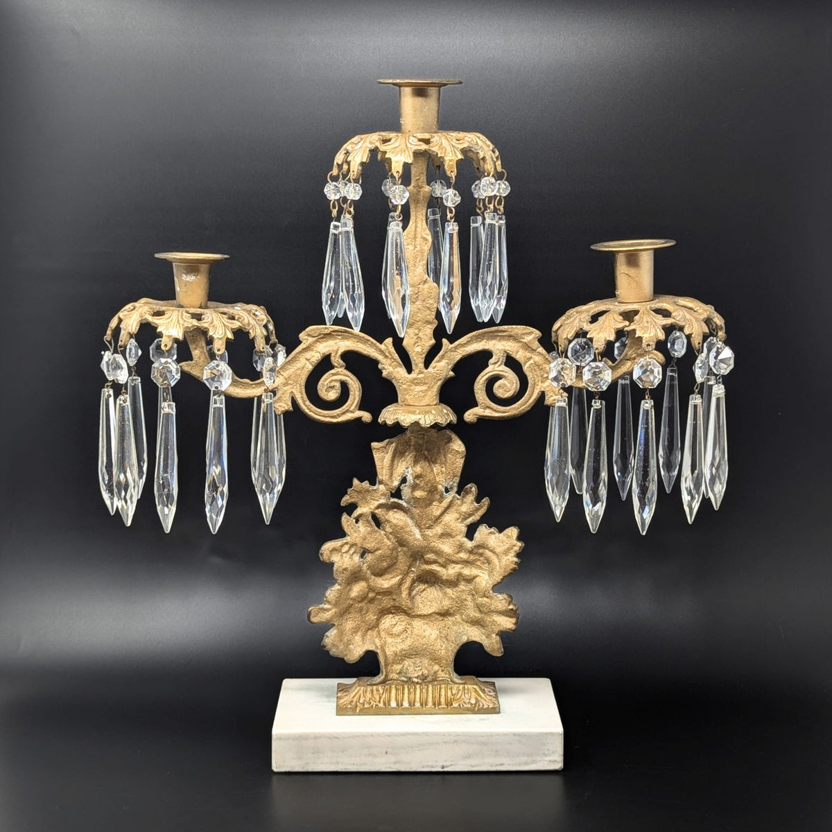 Victorian Gilt Bronze 15" Girandole Candelabra w/ Prisms