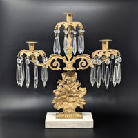 Victorian Gilt Bronze 15" Girandole Candelabra w/ Prisms