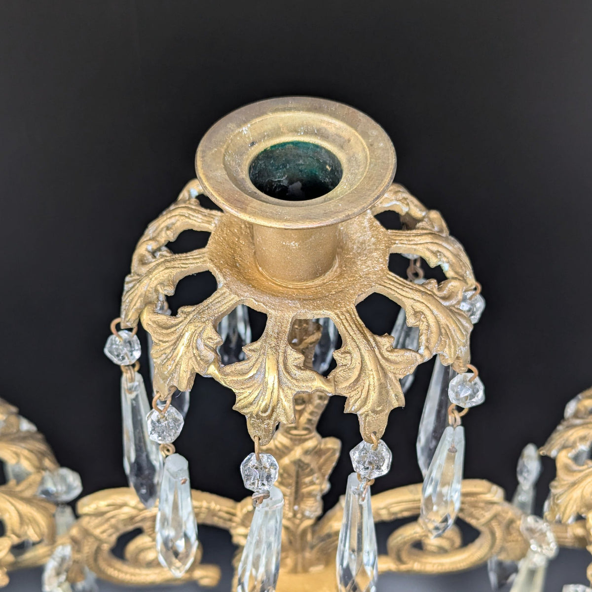 Victorian Gilt Bronze 15" Girandole Candelabra w/ Prisms